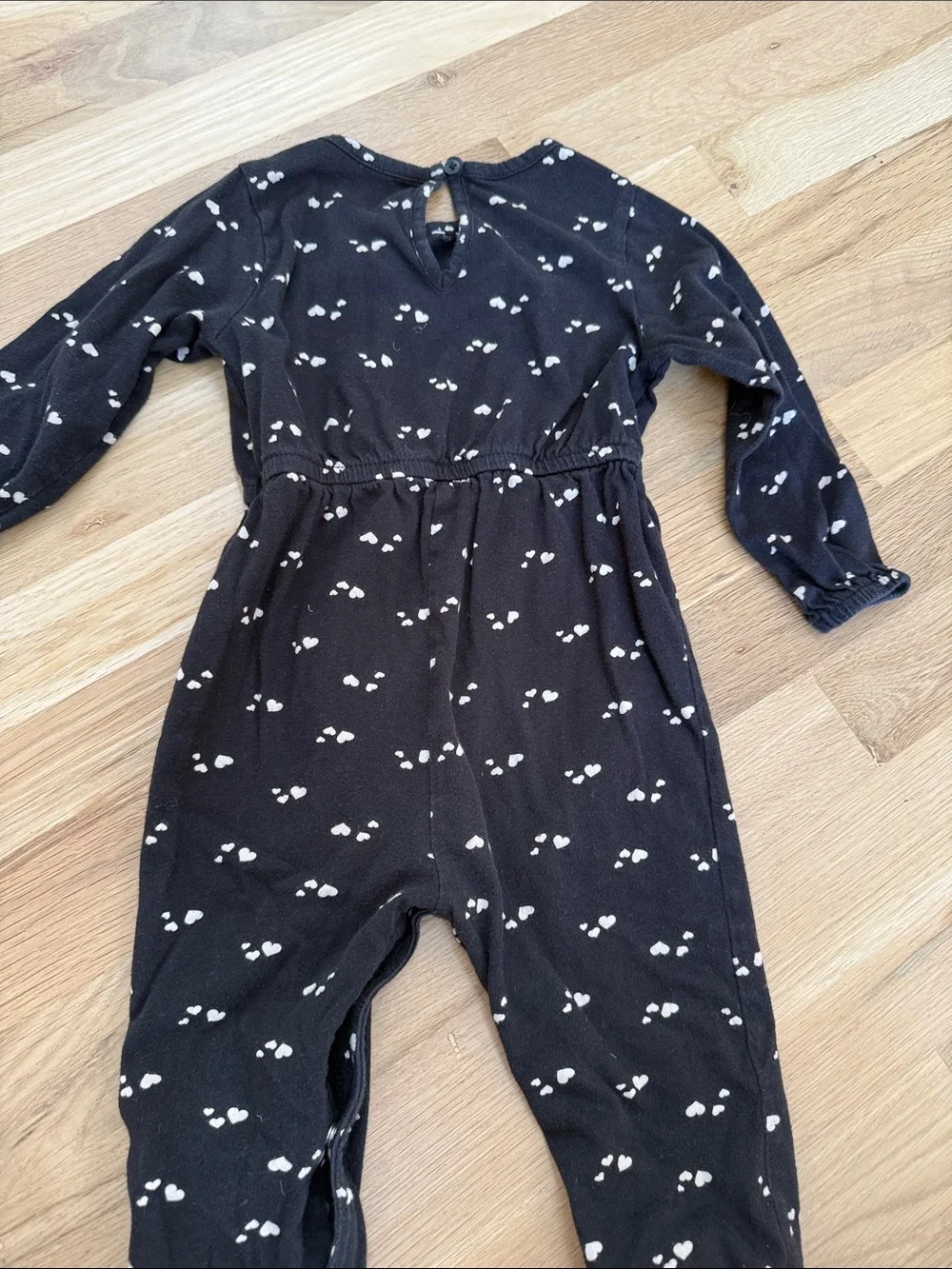 Black Kids One-Piece Jumpsuit with Cream Heart Pattern